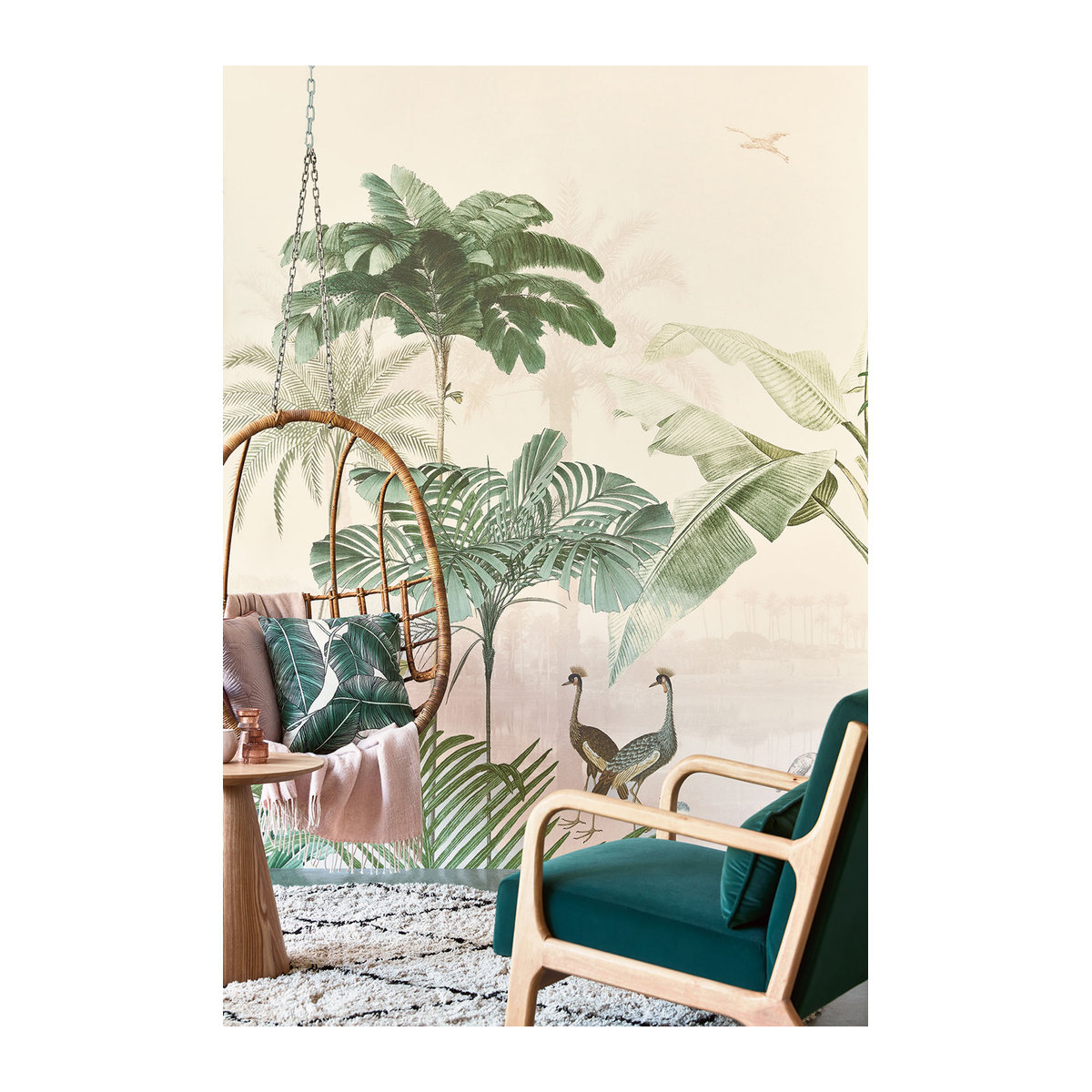 Eijffinger Mural Lush Lagoon Tapete im Bohemian Stil in Warm White mit Natur- und Tiermotiven - Bild 2