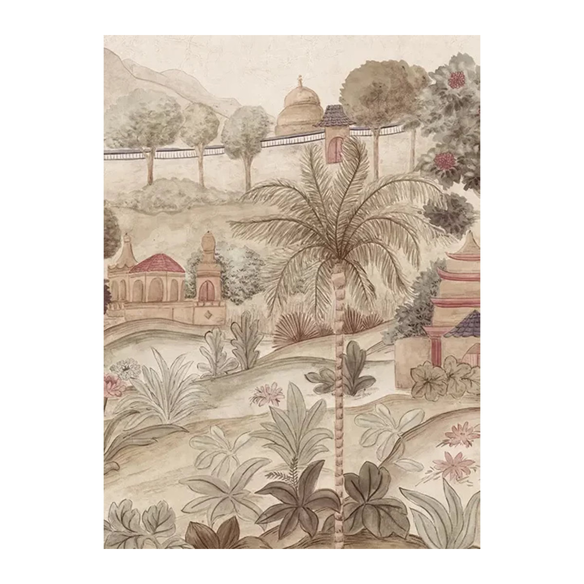 Eijffinger Mural Majestic Garden Wandtapete in Beige mit floralem Naturmotiv und orientalischem Landschaftsdesign im Querformat - Bild 1
