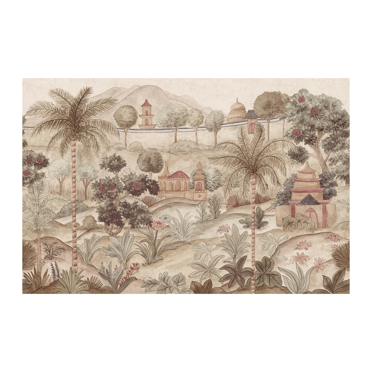 Eijffinger Mural Majestic Garden Wandtapete in Beige mit floralem Naturmotiv und orientalischem Landschaftsdesign im Querformat - Bild 2