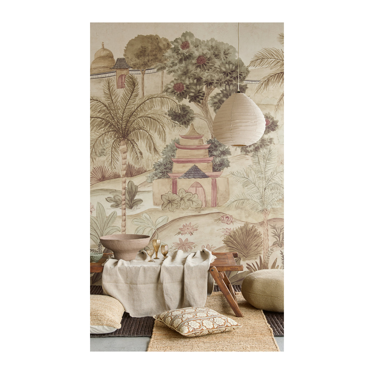 Eijffinger Mural Majestic Garden Wandtapete in Beige mit floralem Naturmotiv und orientalischem Landschaftsdesign im Querformat - Bild 3