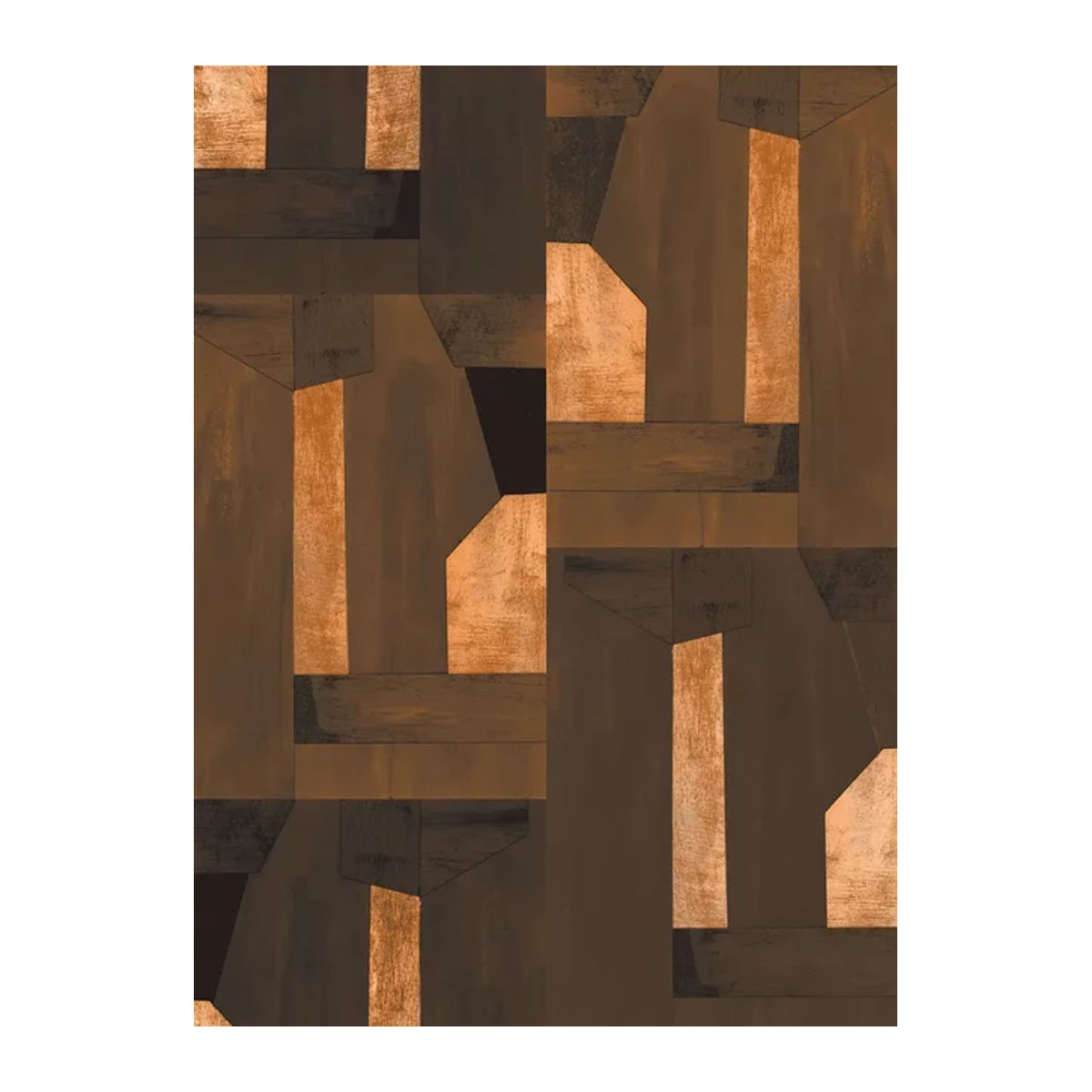 Eijffinger Mural Painted Patina Wandtapete aus Vlies in Braun und Gold mit abstraktem geometrischem Vintage-Design - Bild 1