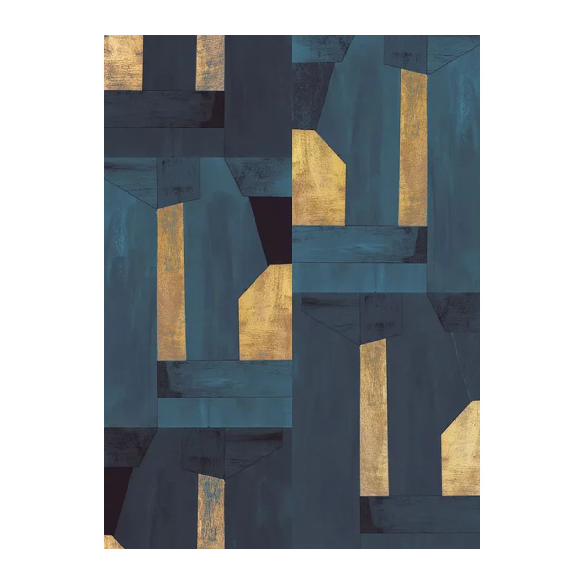 Eijffinger Mural Wandtapete Painted Patina in Gold und Blau, abstraktes geometrisches Design im Vintage-Stil - Bild 1