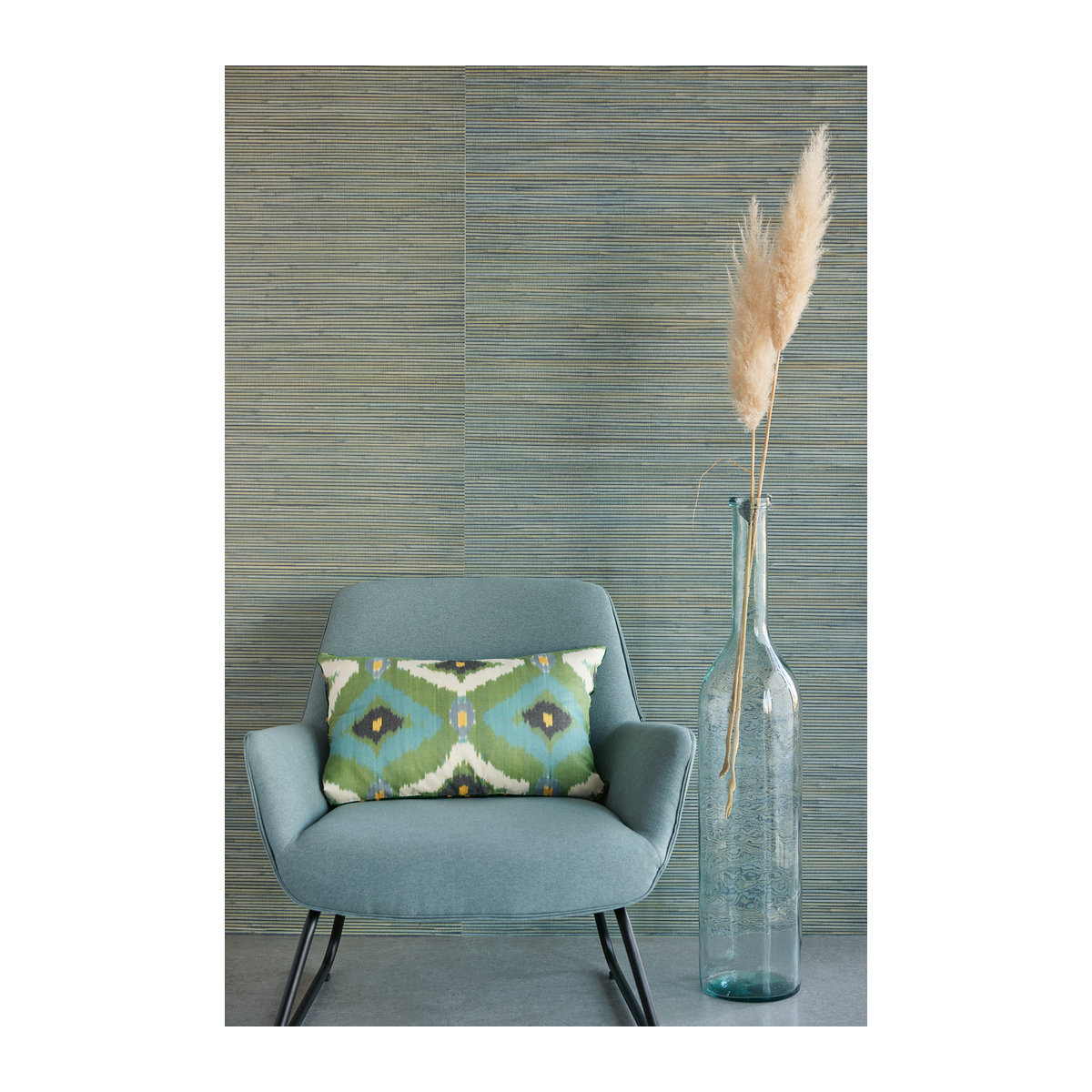 Eijffinger Wallpaper Natural 24 Tapete in Türkis mit Natur-Struktur aus Bambus und Sisal sowie Streifen-Design - Bild 1