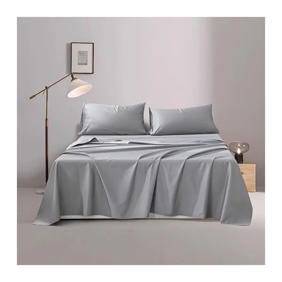 Einfarbiges King-Size-Bettlaken aus Baumwolle von FLOWERS AND CAKES in Grau, B/T: 260 x 280 cm - Bild 1