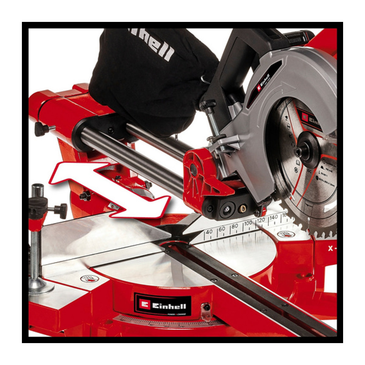 Einhell Power X-Change TE-SM 36/210 Li Akku-Zug-Kapp- und Gehrungssäge in Rot mit 210 mm Sägeblatt Durchmesser - Bild 5