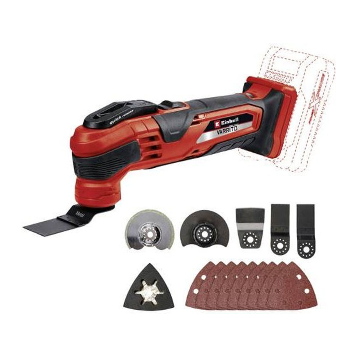 Einhell Power X-Change VARRITO 4465160 Akku-Multifunktionswerkzeug 18V in Rot ohne Akku inkl. Zubehör - Bild 1