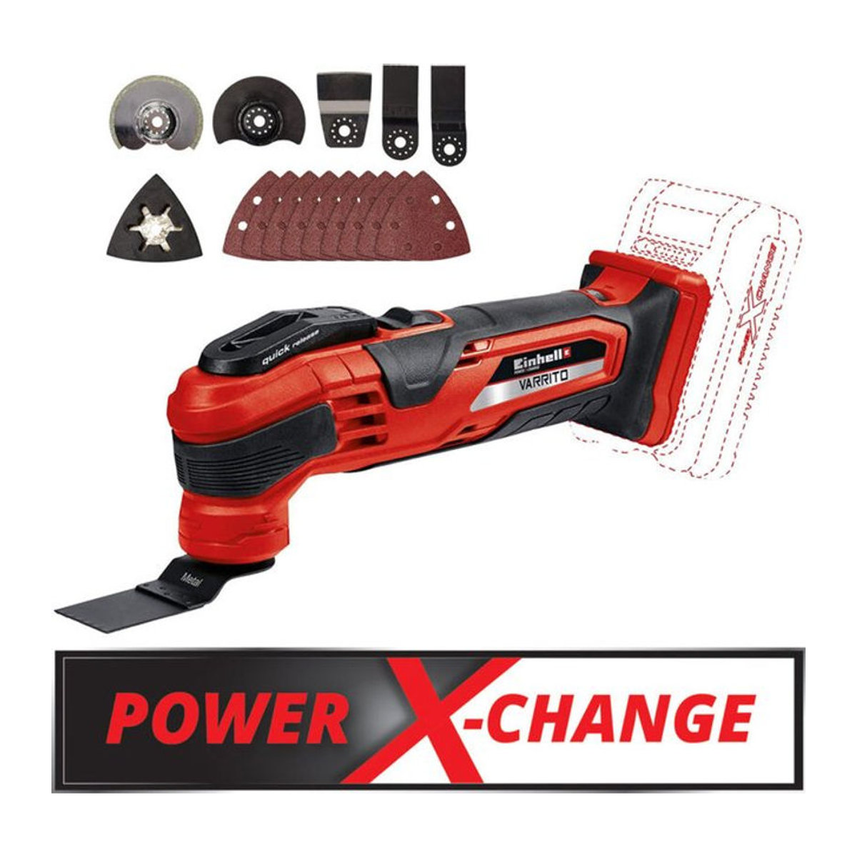 Einhell Power X-Change VARRITO 4465160 Akku-Multifunktionswerkzeug 18V in Rot ohne Akku inkl. Zubehör - Bild 2
