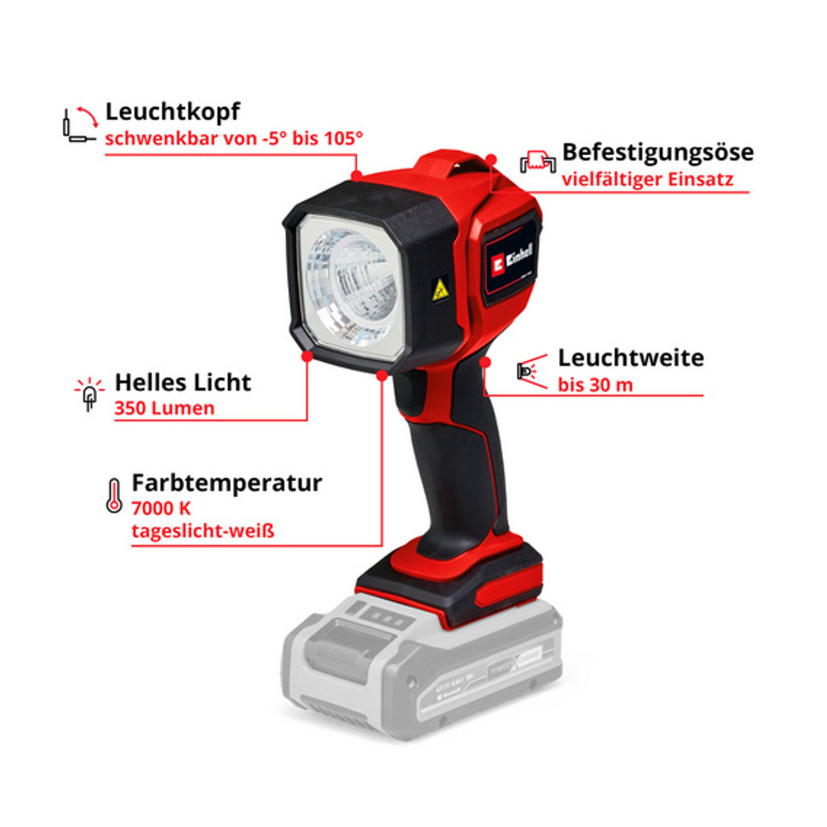 Einhell TC-CL 18/350 Li Solo Akku-LED-Handlampe in Rot - Bild 3
