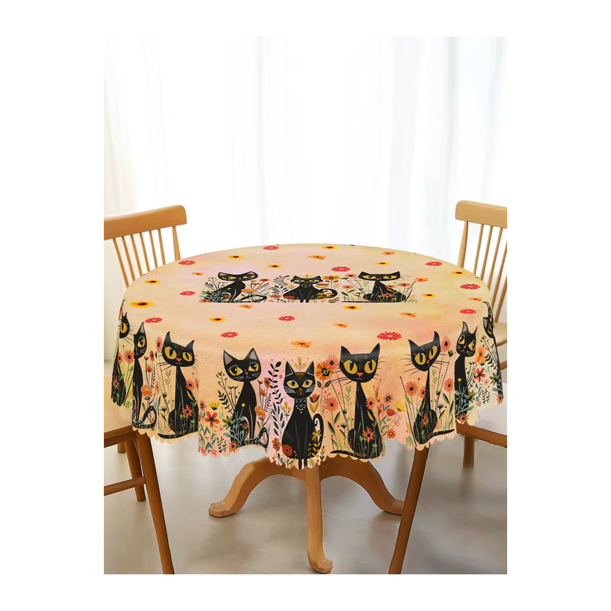 Einteilige Tischdecke aus Polyester mit schwarzem Katzenmuster und 4 passenden Dekorationen in Schwarz und Beige - Bild 7
