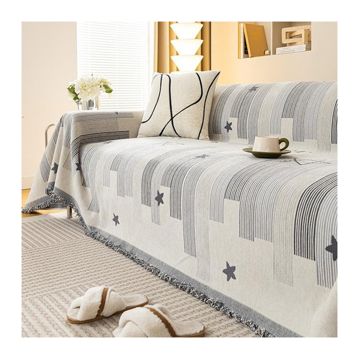 Einteiliges Chenille-Sofa-Handtuch als Sofabezug mit doppeltem Armlehnen-Schutz, rutschfest und beidseitig verwendbar, Farbe: Grau, B x T: 180 x 130 cm - Bild 1