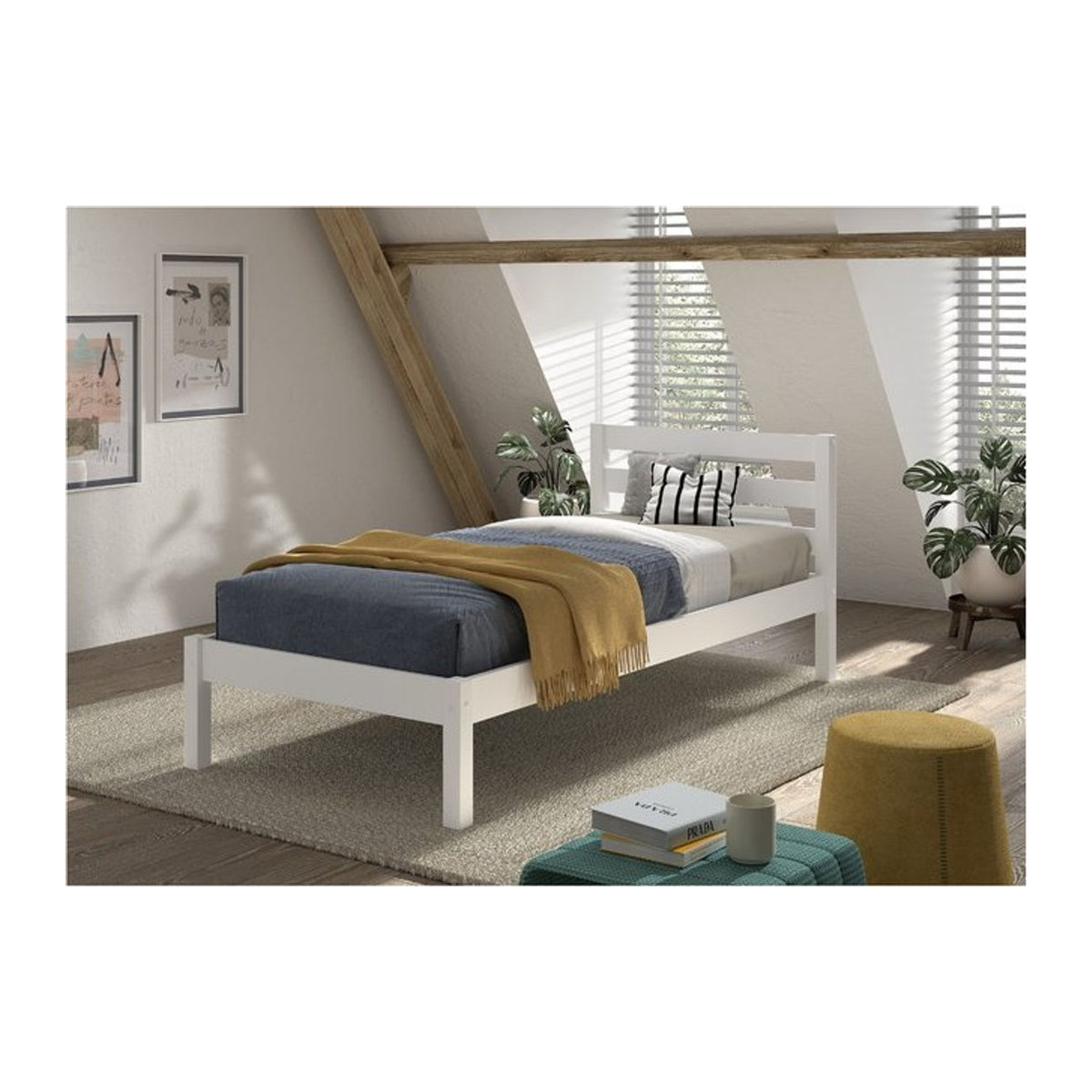 Einzelbett Pino von Vipack aus Kiefer in Weiß, Liegefläche 90 x 200 cm - Bild 1