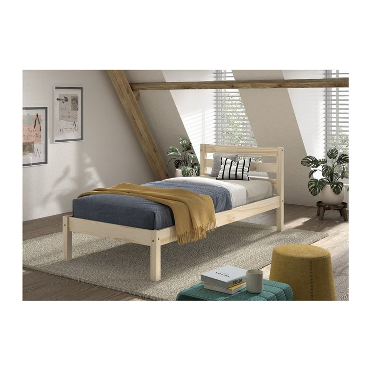 Einzelbett Pino von Vipack aus Kiefer Massivholz mit Lattenrost, Farbe Natur, B/T/H: 90 x 200 cm - Bild 1