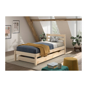 Einzelbett Pino von Vipack aus Kiefer Massivholz mit Lattenrost und 2 Schubladen, Farbe Natur, B/T/H: 90 x 200 x 300,04 cm