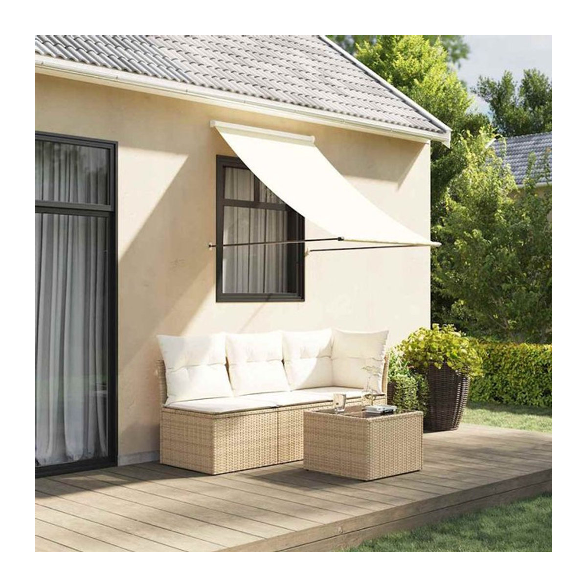 Einziehbare Markise von Vidaxl aus Stoff und Stahl in Creme, B/H: 150 x 150 cm - Bild 1