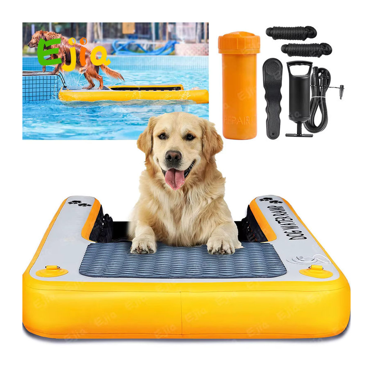 Ejia Aufblasbare Hundeboot-Rampe in Gelb, rutschfeste schwimmende EVA-Leiterrampe für Poolboote aus Kunststoff - Bild 2