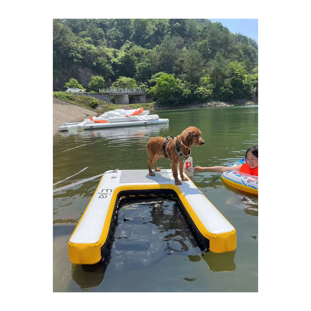 Ejia Aufblasbare Hundeboot-Rampe in Gelb, rutschfeste schwimmende EVA-Leiterrampe für Poolboote aus Kunststoff - Bild 4