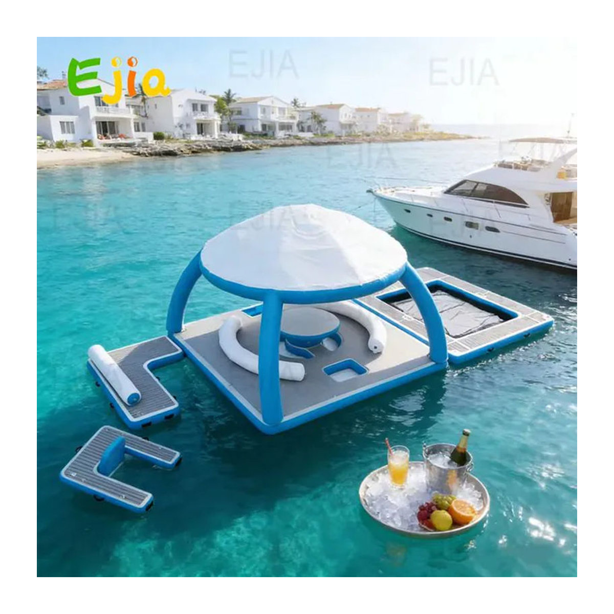 Ejia Aufblasbare schwimmende Wasserinsel-Plattform mit abnehmbarer Überdachung für Pool-Docks und Wasserveranstaltungen - Bild 1