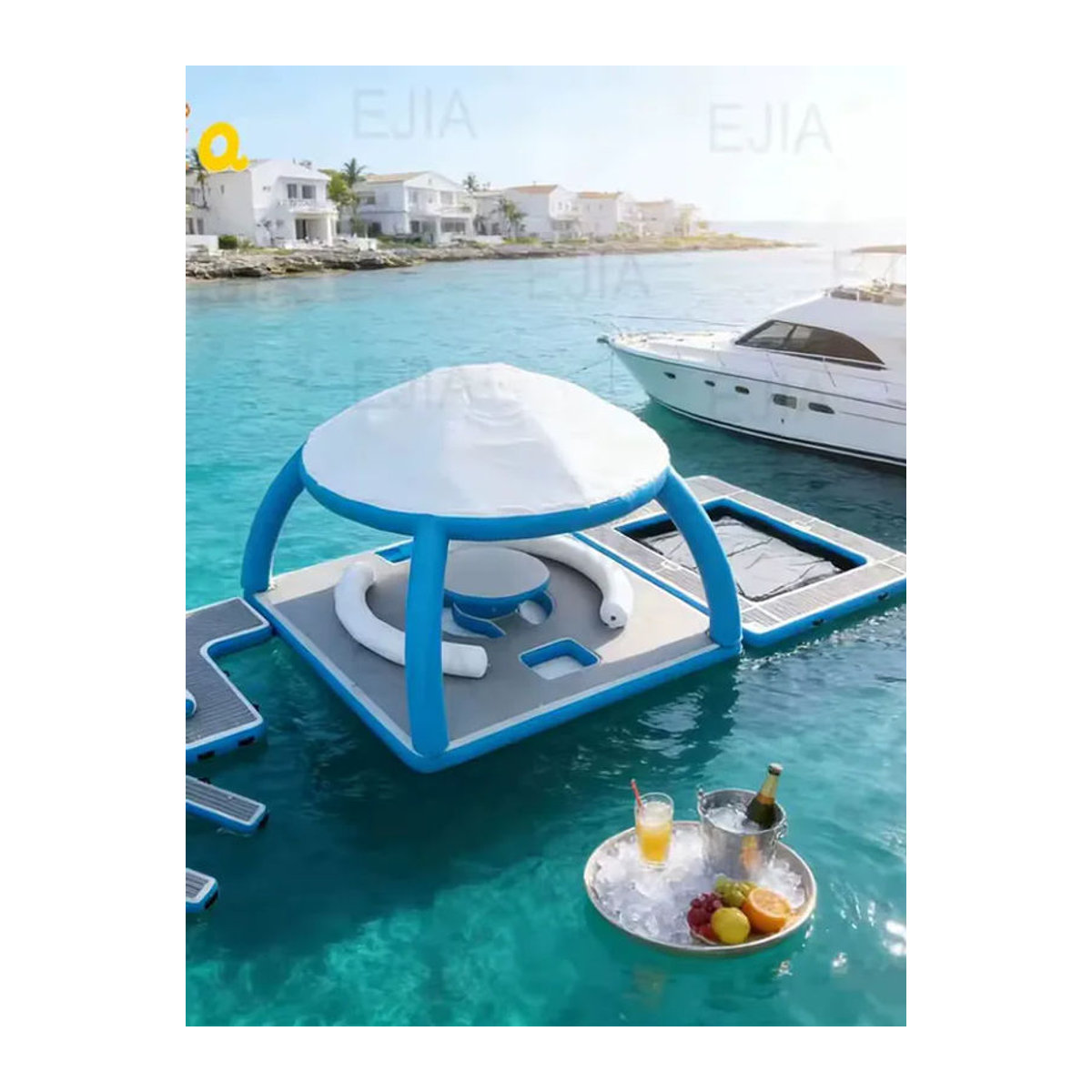 Ejia Aufblasbare schwimmende Wasserinsel-Plattform mit abnehmbarer Überdachung für Pool-Docks und Wasserveranstaltungen - Bild 5