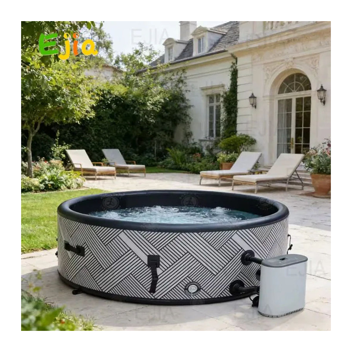 Ejia Aufblasbarer Outdoor-Whirlpool mit Sprudel- und Jet-Massage, Tragbarer Spa-Jacuzzi für 2-6 Personen in Schwarz oder Schwarz/Weiß - Bild 1
