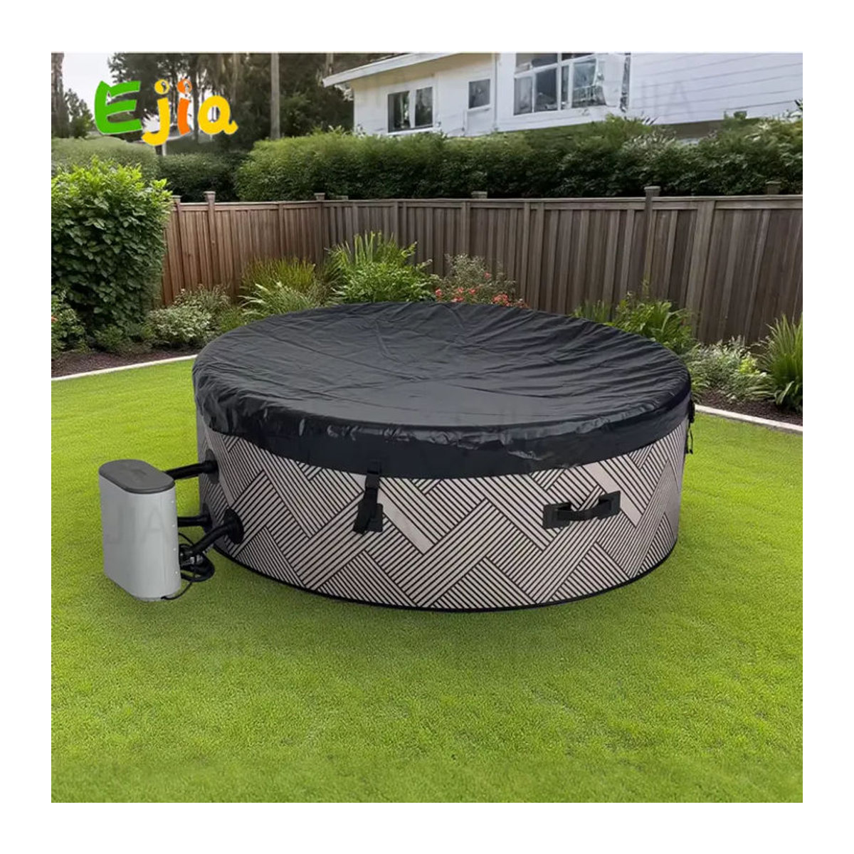 Ejia Aufblasbarer Outdoor-Whirlpool mit Sprudel- und Jet-Massage, Tragbarer Spa-Jacuzzi für 2-6 Personen in Schwarz oder Schwarz/Weiß - Bild 2