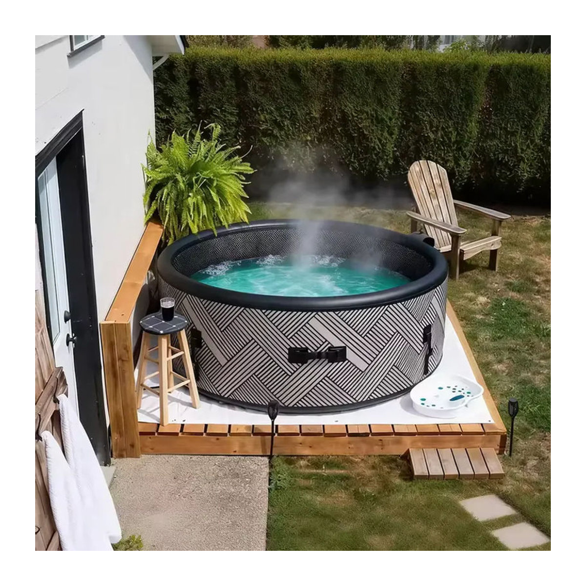 Ejia Aufblasbarer Outdoor-Whirlpool mit Sprudel- und Jet-Massage, Tragbarer Spa-Jacuzzi für 2-6 Personen in Schwarz oder Schwarz/Weiß - Bild 4