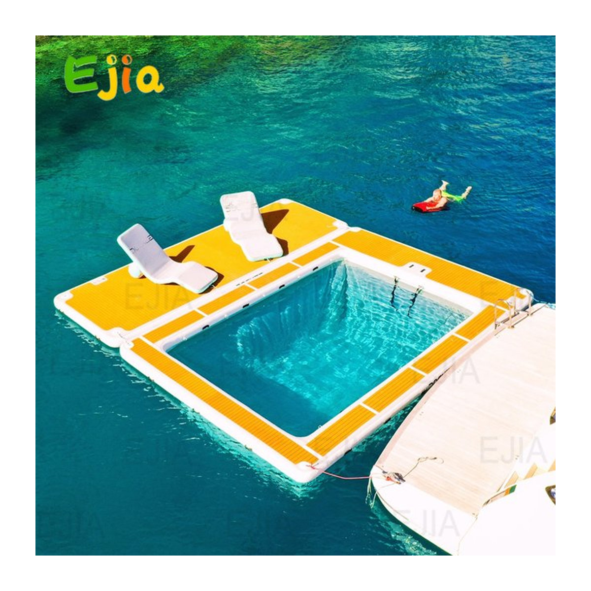 Ejia Tragbare aufblasbare Schwimmbad-Dock Plattform mit Netz und rutschfester Unterlage für Pool, See oder Yacht - Bild 1