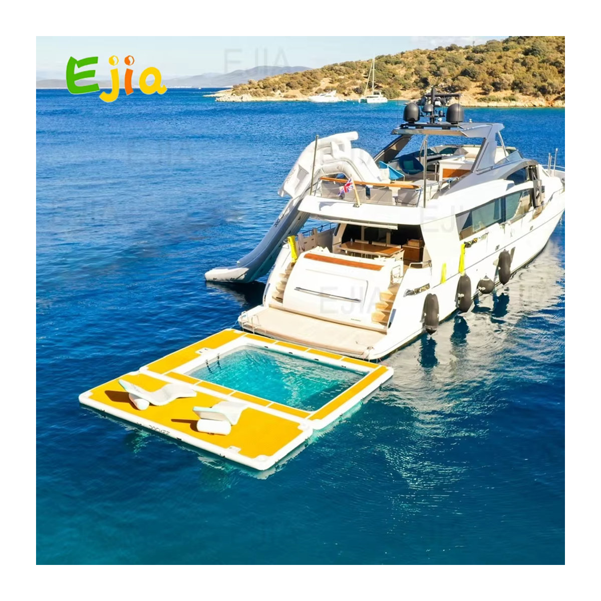 Ejia Tragbare aufblasbare Schwimmbad-Dock Plattform mit Netz und rutschfester Unterlage für Pool, See oder Yacht - Bild 6