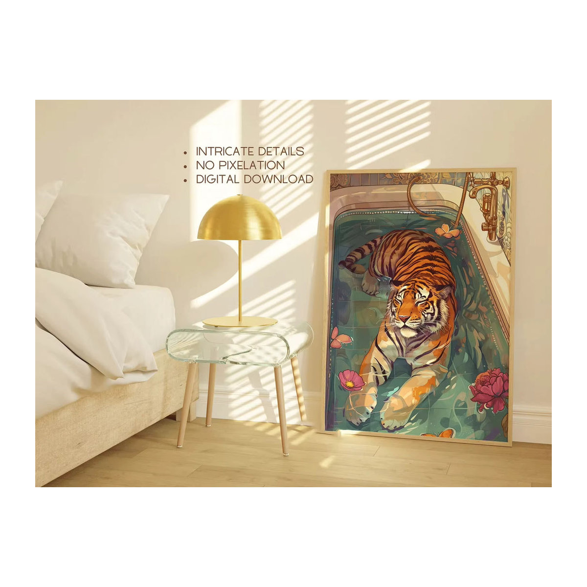 Eklektische Wandkunst mit Tiger-Motiv als digitaler Druck, farbenfrohes Tierprint-Poster in Hochformat für deine Dekoration - Bild 2