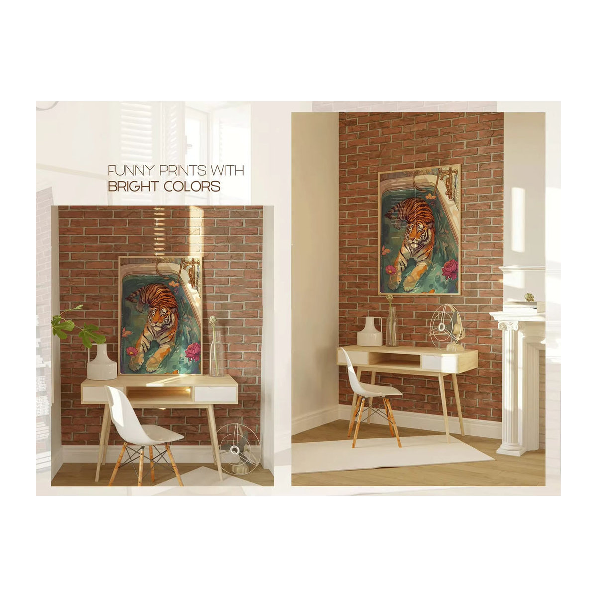 Eklektische Wandkunst mit Tiger-Motiv als digitaler Druck, farbenfrohes Tierprint-Poster in Hochformat für deine Dekoration - Bild 3