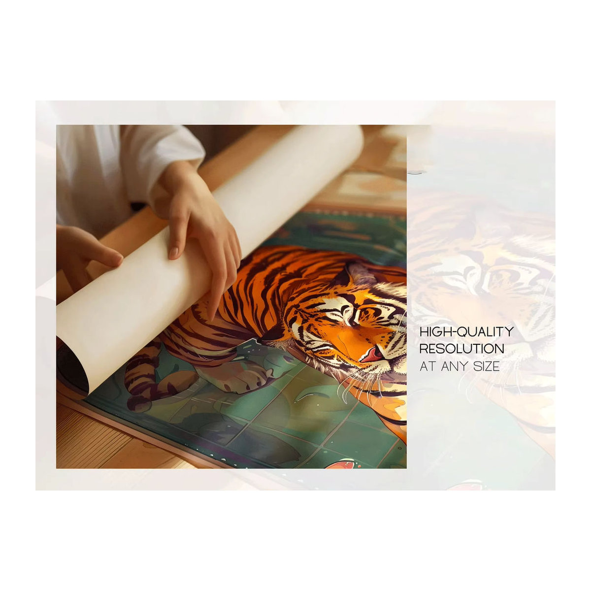 Eklektische Wandkunst mit Tiger-Motiv als digitaler Druck, farbenfrohes Tierprint-Poster in Hochformat für deine Dekoration - Bild 6