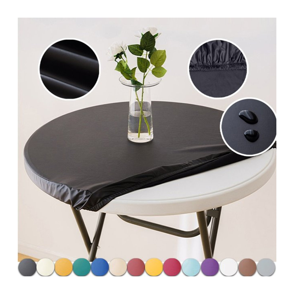 Elastische und wasserdichte runde Tischdecke in Grau und Schwarz für Hochzeit, Hotel oder Zuhause, Durchmesser: 60 bis 140 cm - Bild 1