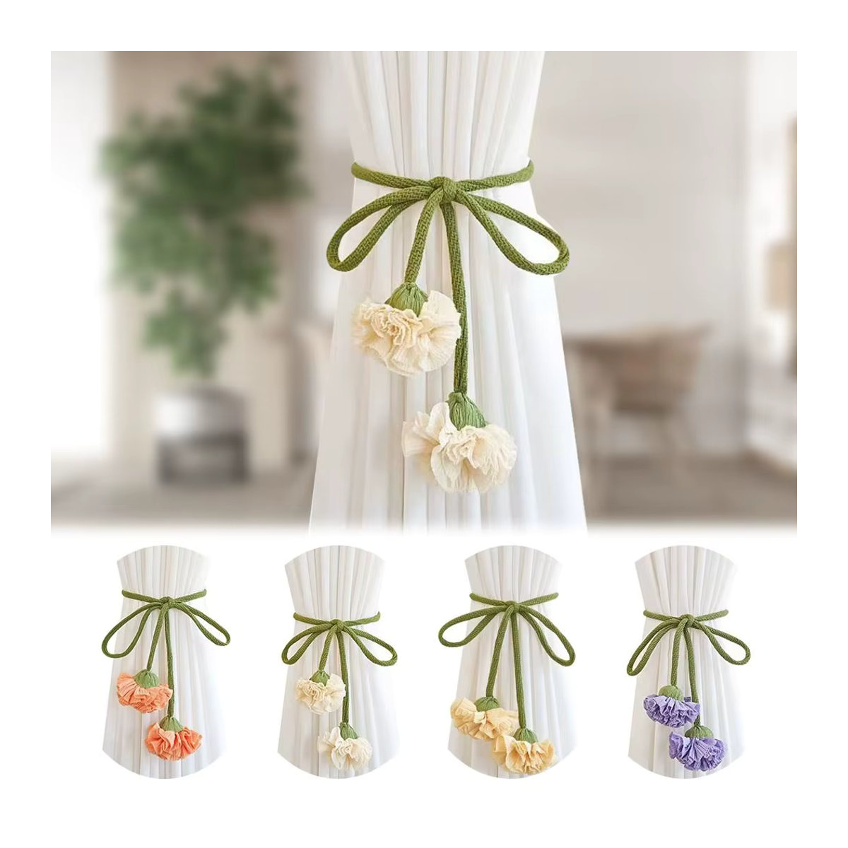Elastische Vorhang-Raffhalter in Blumenform, mehrfarbige Vorhangschnallen zum Einhängen ohne Bohren für dein Kinderzimmer - Bild 4