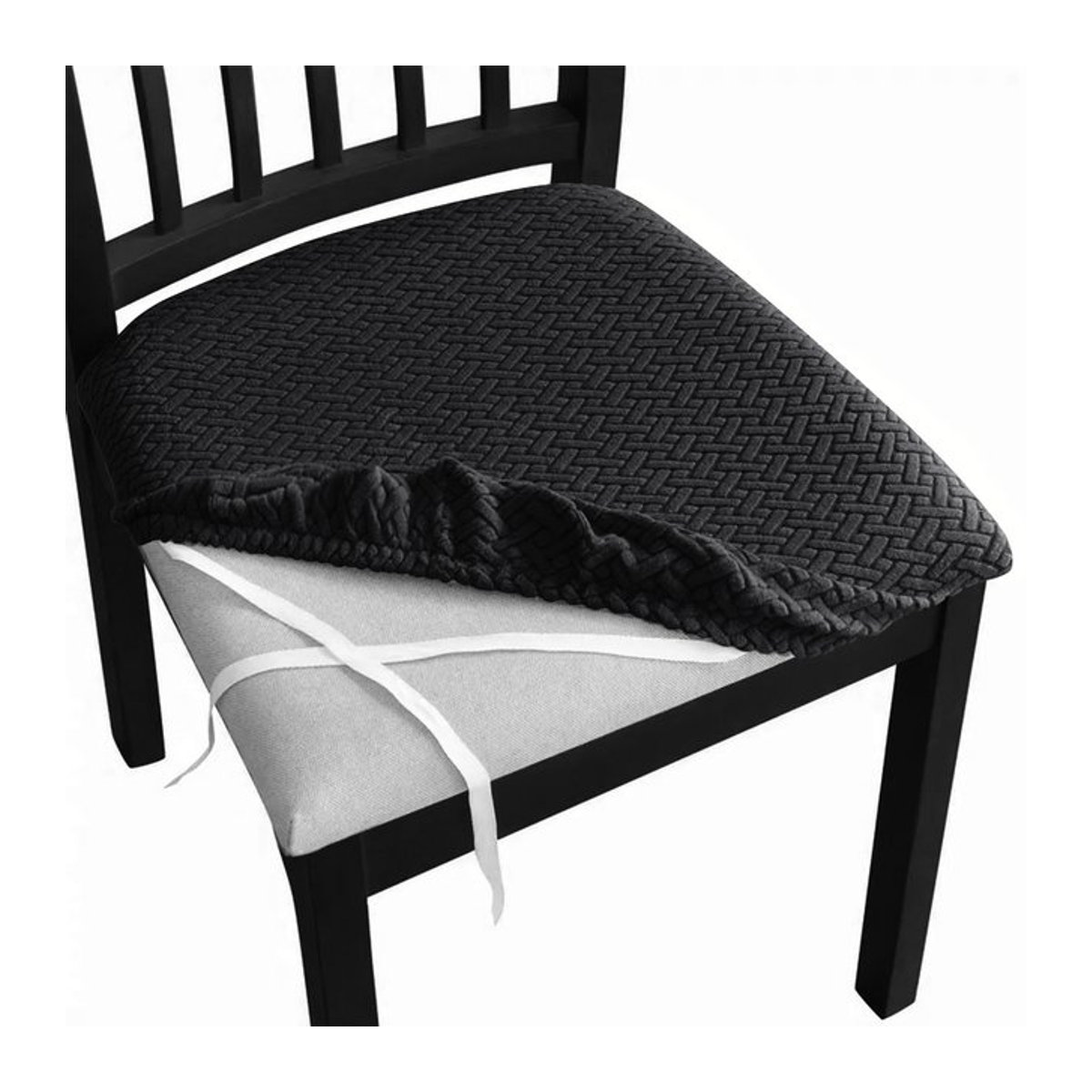Elastischer Esszimmer Stuhl Sitzbezug aus Jacquard in Rot oder Schwarz zum Schutz deiner Stühle - Bild 1