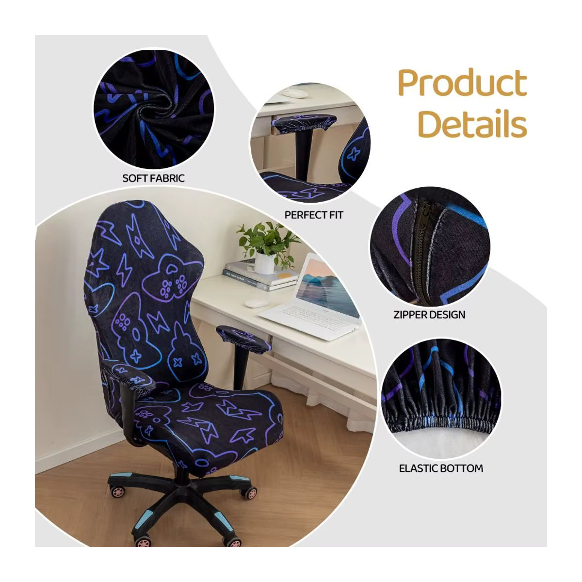 Elastischer Gaming-Stuhlbezug aus Textil in Schwarz für Bürostühle und Drehstühle - Bild 4