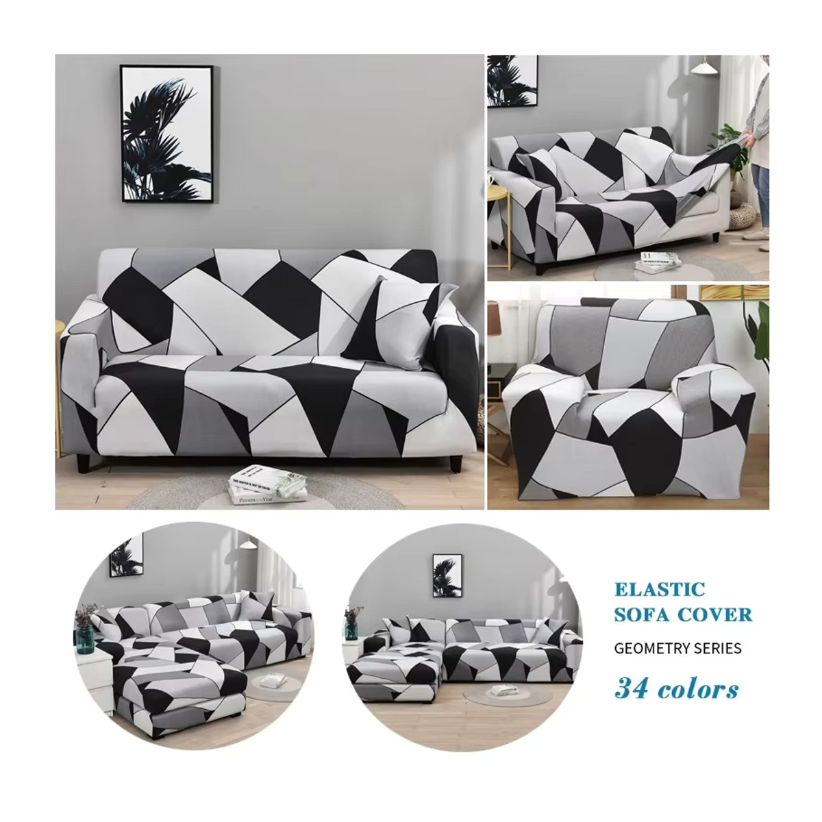 Elastischer Geometrie Plaid Sofa Bezug für 1- bis 4-Sitzer in Mehrfarbig - Bild 3