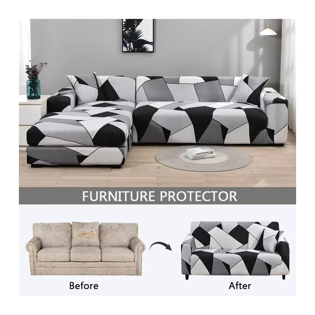 Elastischer Geometrie Plaid Sofa Bezug für 1- bis 4-Sitzer in Mehrfarbig - Bild 4