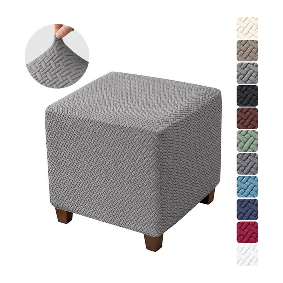 Elastischer Ottoman-Bezug aus Jacquard in Grau für quadratische Hocker und Fußstützen - Bild 1
