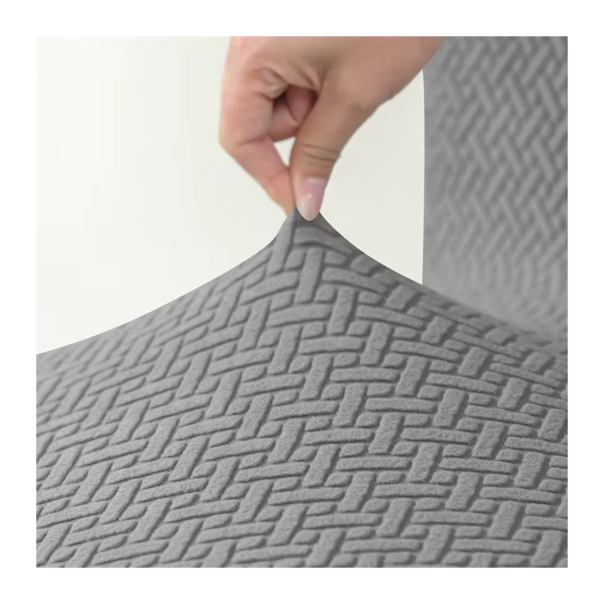 Elastischer Ottoman-Bezug aus Jacquard in Grau für quadratische Hocker und Fußstützen - Bild 3