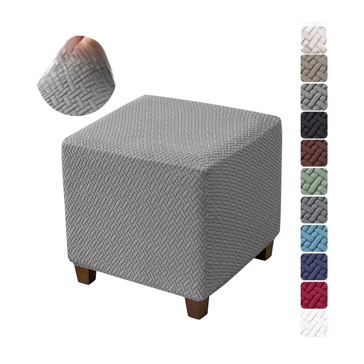 Elastischer Ottoman-Bezug aus Jacquard in Grau für quadratische Hocker und Fußstützen - Bild 7