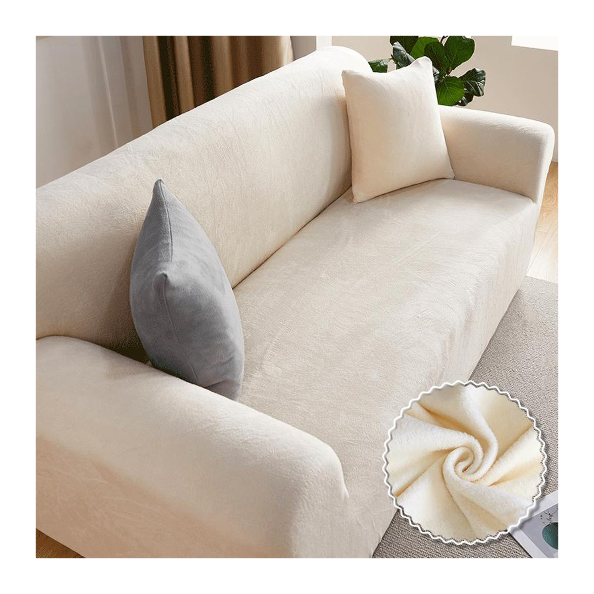 Elastischer Plüsch-Stretch-Sofabezug von A Family Of Home Textiles in Creme und Mehrfarbig für 2-Sitzer Sofas - Bild 1