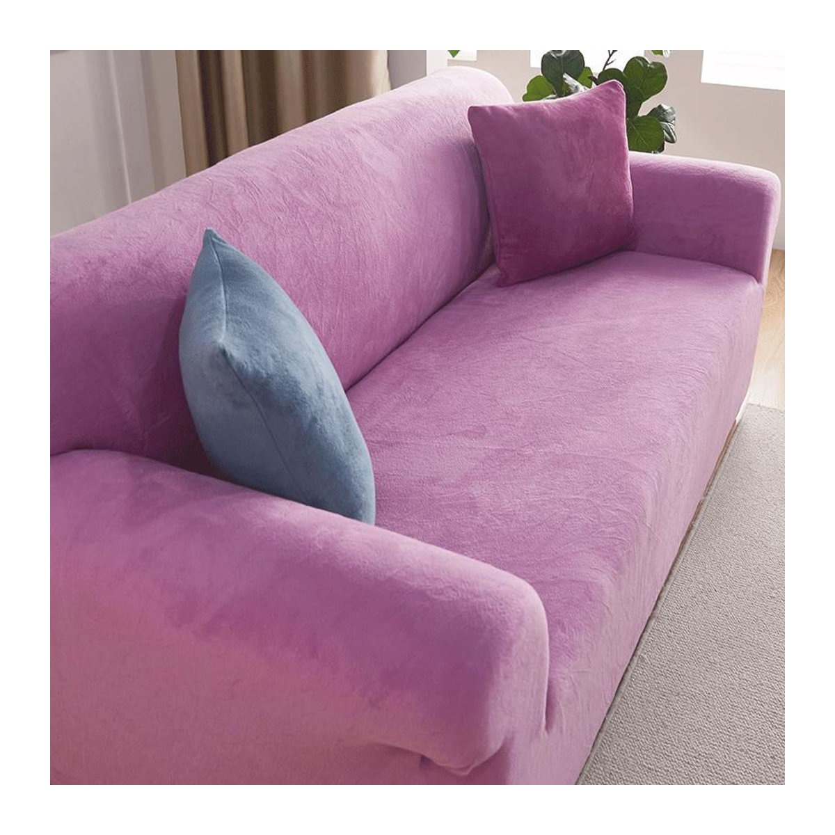 Elastischer Plüsch-Stretch-Sofabezug von A Family Of Home Textiles in Creme und Mehrfarbig für 2-Sitzer Sofas - Bild 2