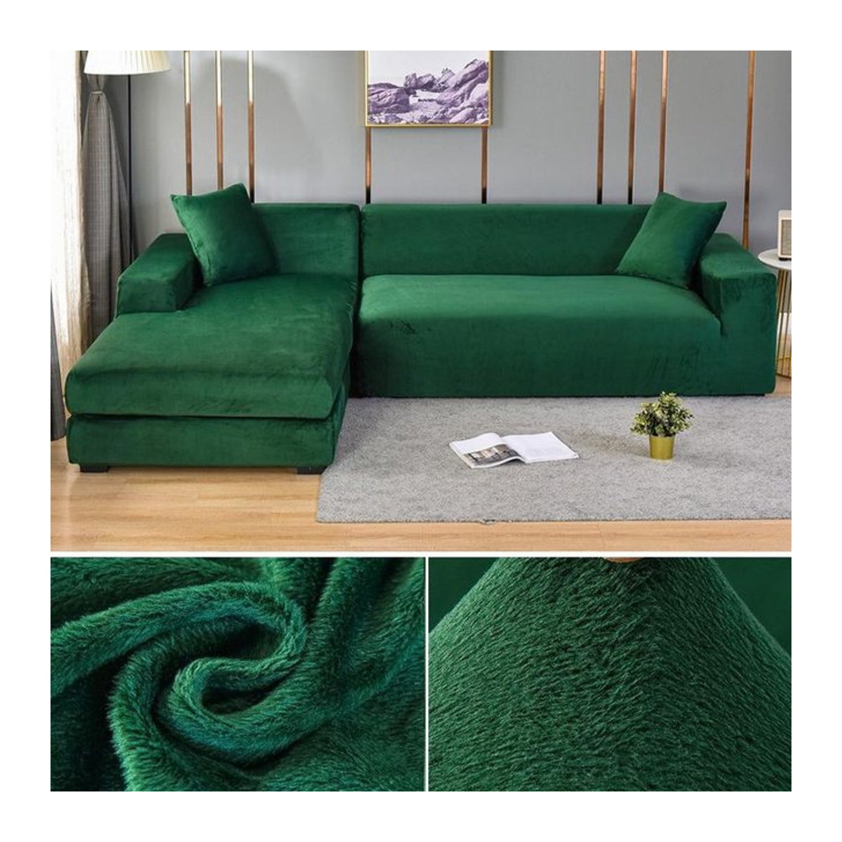 Elastischer Samt-Sofabezug von Your Warm Home für 3-Sitzer, Grün, Breite: 190-230 cm - Bild 1
