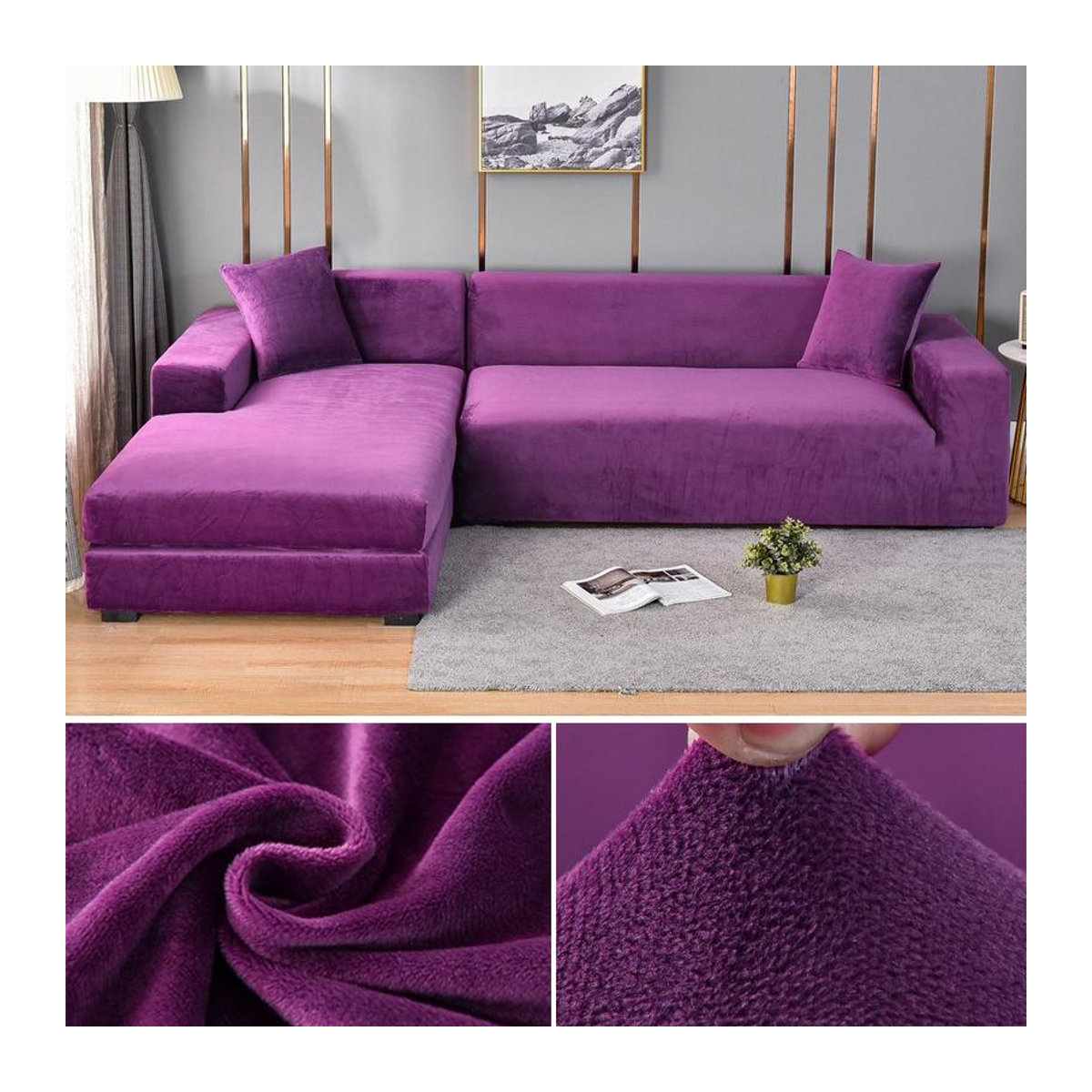 Elastischer Samt-Sofabezug von Your Warm Home für 3-Sitzer, mehrfarbig, L-förmiger Ecksofa-Plüschbezug für dein Wohnzimmer - Bild 4