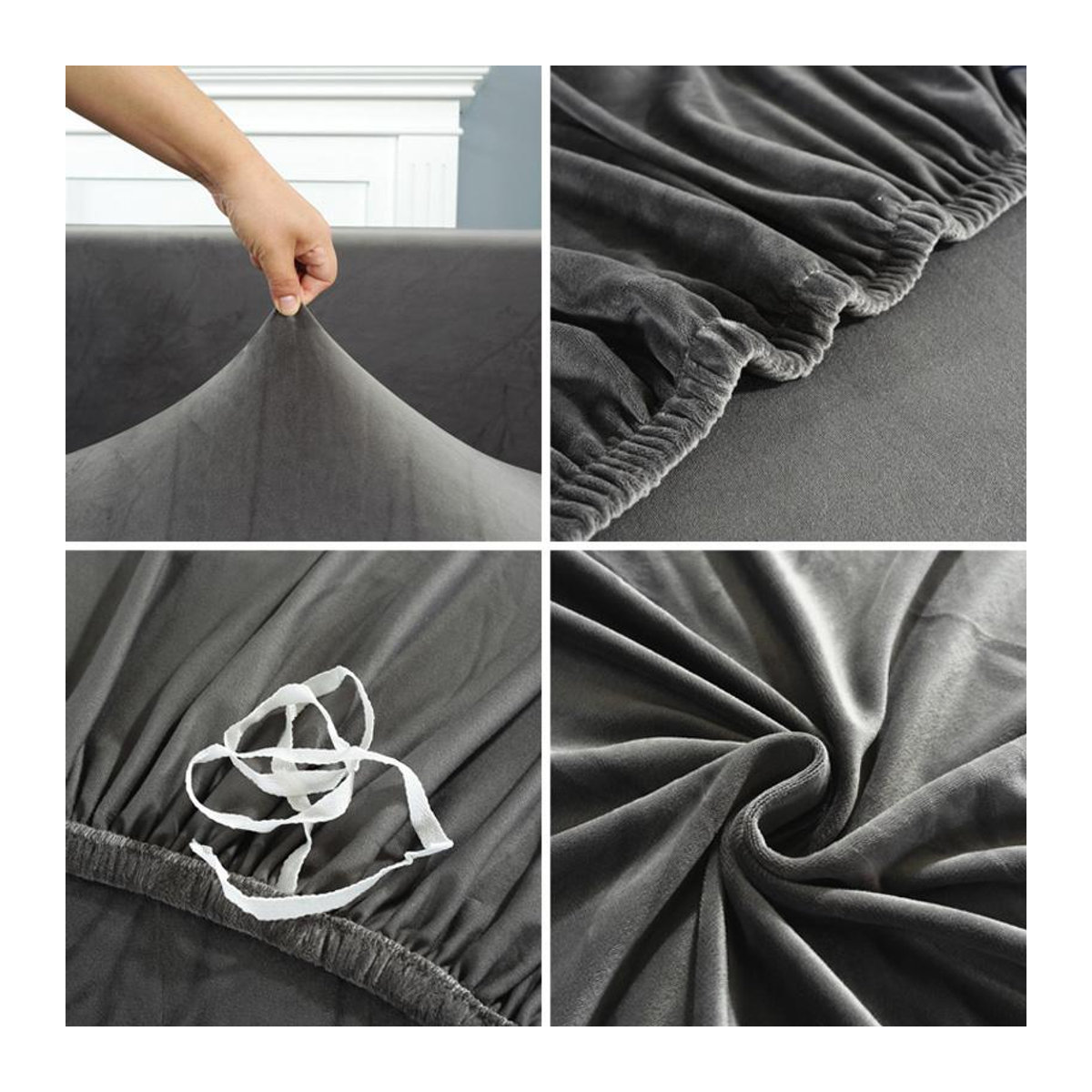 Elastischer Samt-Sofabezug von Your Warm Home in Grau für 4-Sitzer Ecksofas (Breite: 235-300 cm) - Bild 1