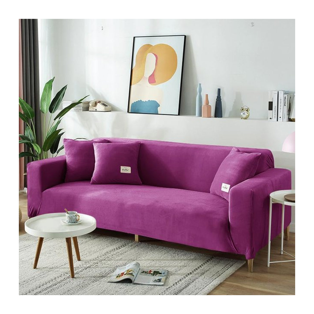 Elastischer Sofabezug aus Samt und Plüsch von Your Warm Home für 1-Sitzer, Farbe: Lila, Breite: 90-140 cm - Bild 1