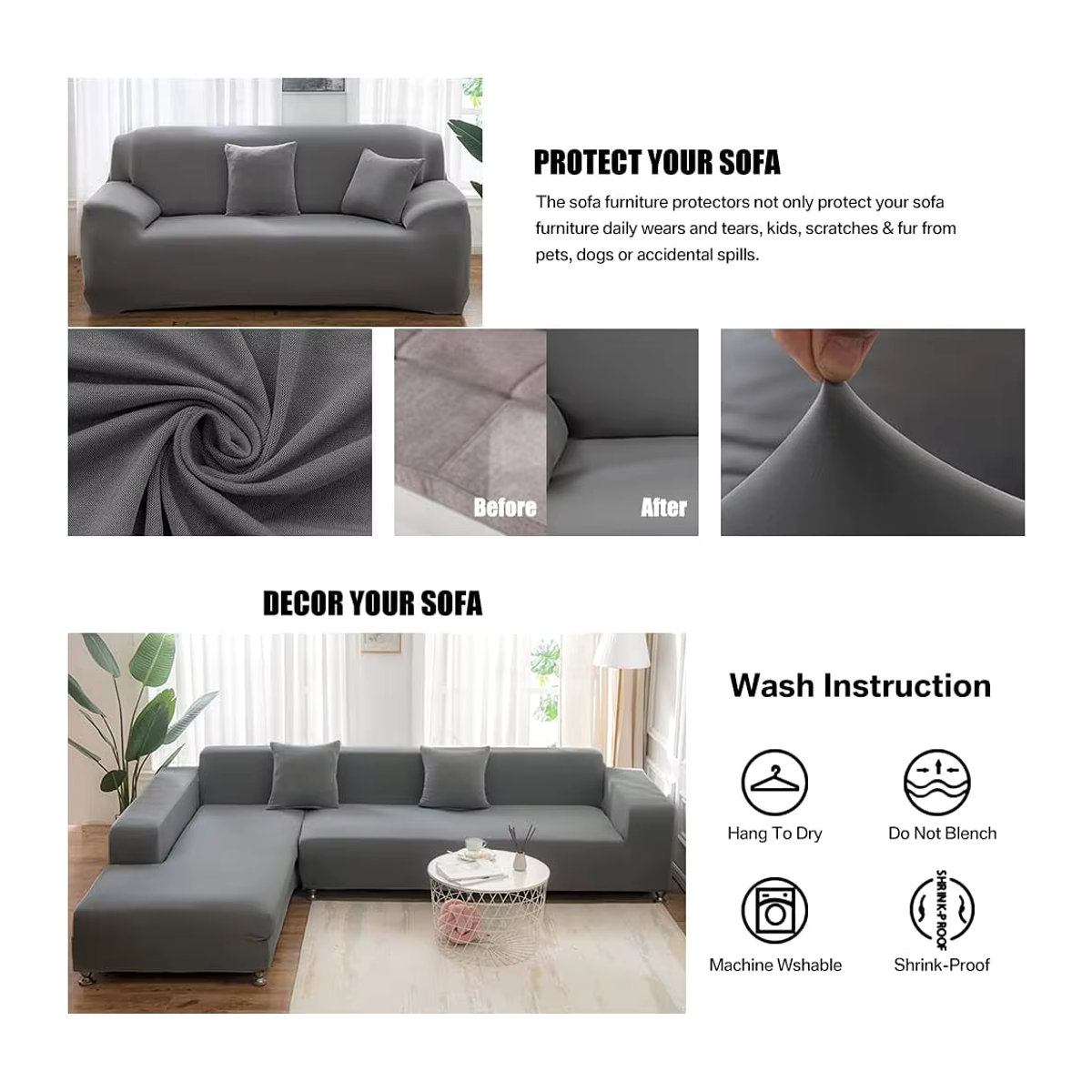 Elastischer Sofabezug für L-förmige Eckcouches und Wohnzimmer, Schonbezug für 1- bis 4-Sitzer in Rot oder Grau - Bild 2