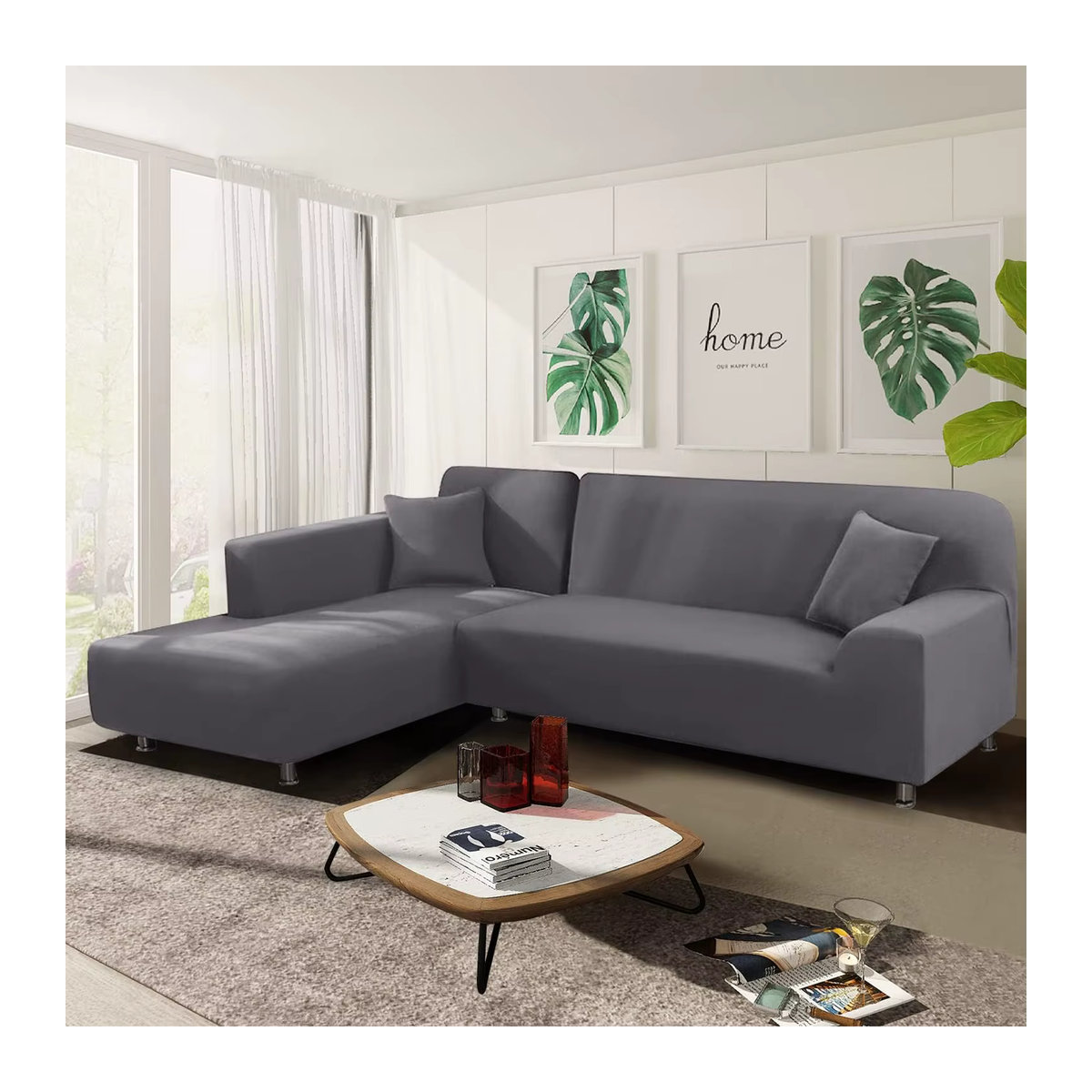 Elastischer Sofabezug für L-förmige Eckcouches und Wohnzimmer, Schonbezug für 1- bis 4-Sitzer in Rot oder Grau - Bild 3