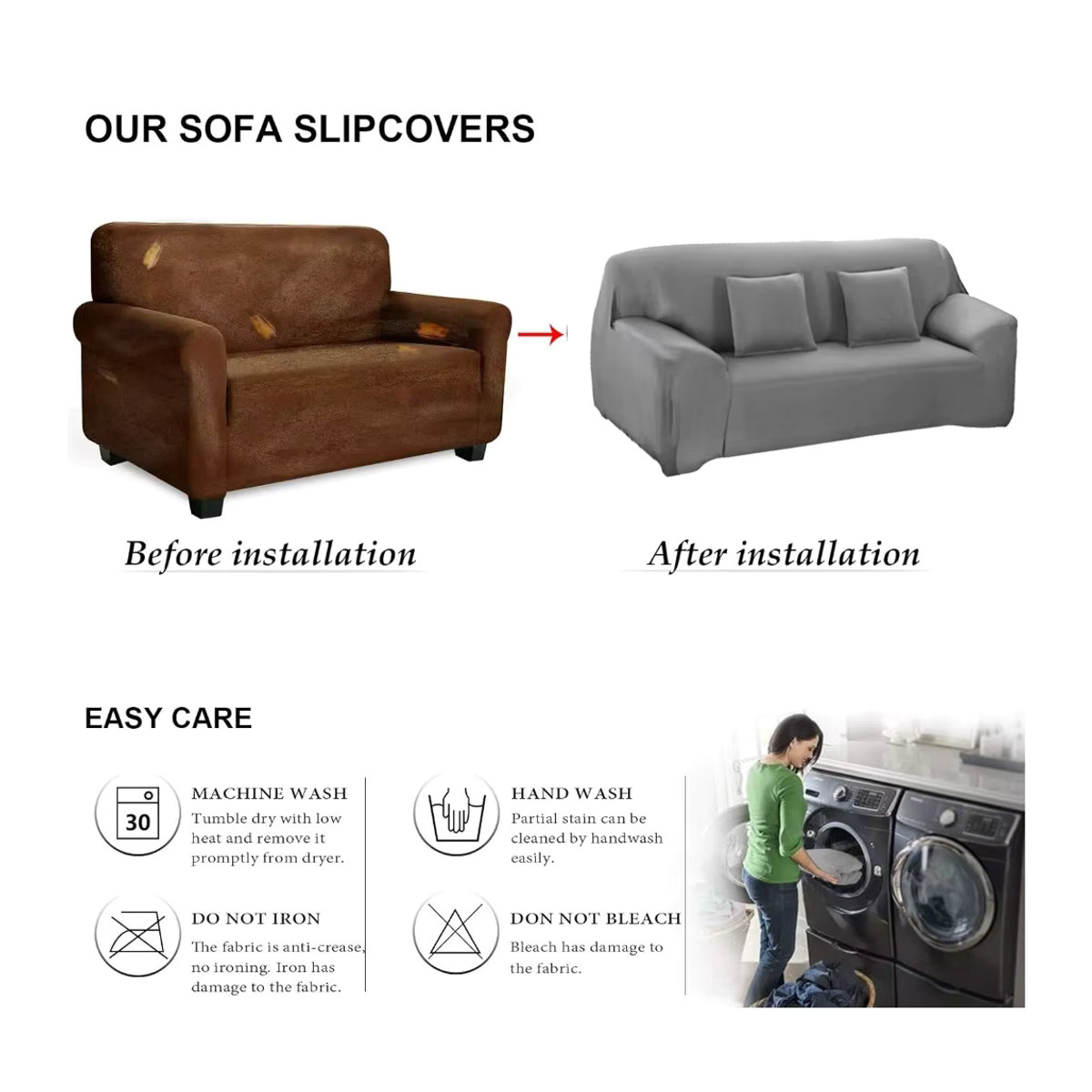 Elastischer Sofabezug für L-förmige Eckcouches und Wohnzimmer, Schonbezug für 1- bis 4-Sitzer in Rot oder Grau - Bild 4