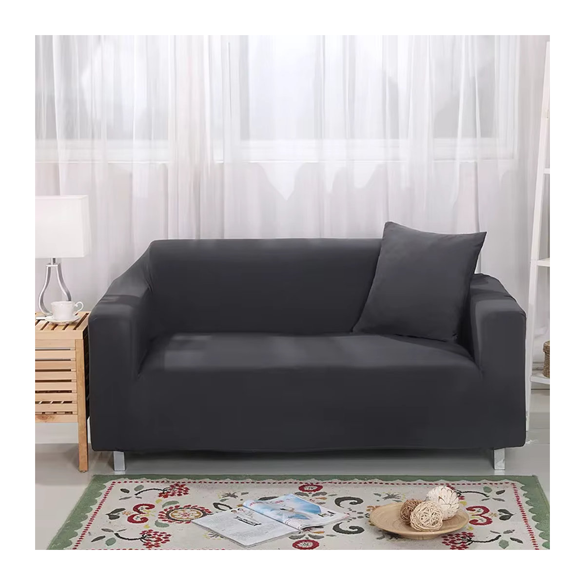 Elastischer Sofabezug in einfarbigem Design als Möbelschutz für dein Wohnzimmer, Schlafzimmer oder Büro - Bild 3