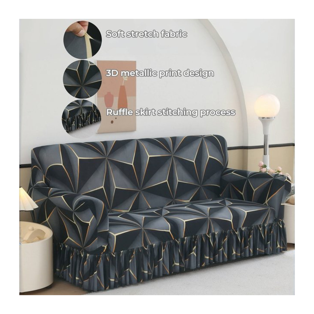 Elastischer Sofabezug in Schwarz mit geometrischem Muster für dein Sofa - Bild 1